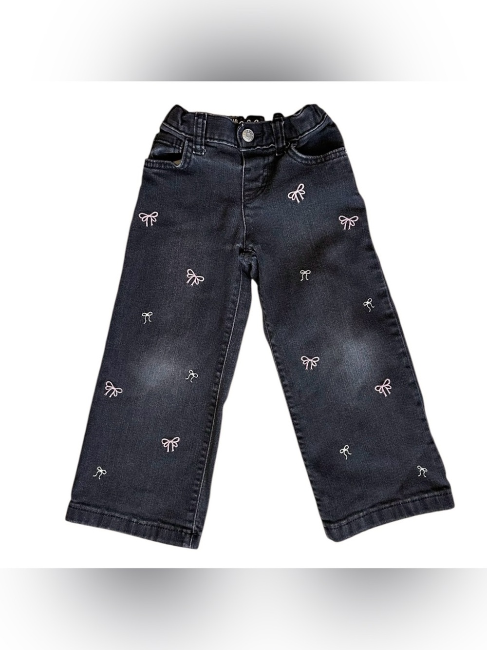 Cat & Jack 4T Girls wide leg black pink bow denim jeans